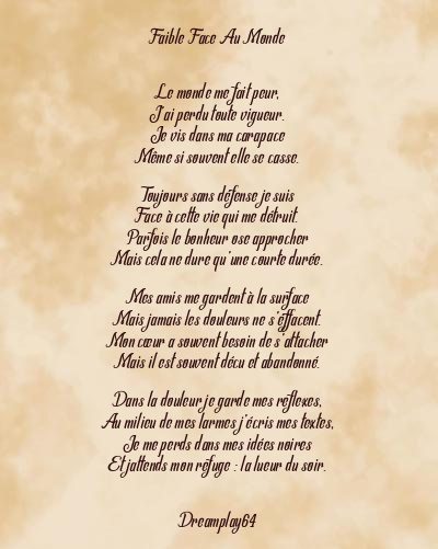 Le poème en image: Faible Face Au Monde
