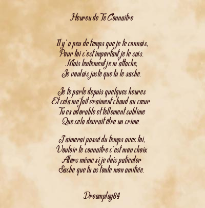 Le poème en image: Heureu De Te Connaitre