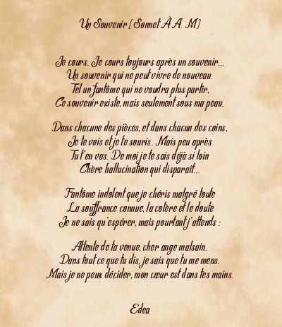 Le poème en image: Un Souvenir (Sonnet À A. M)