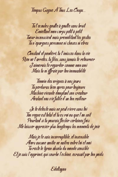 Le poème en image: Tempus Gagne À Tous Les Coups…