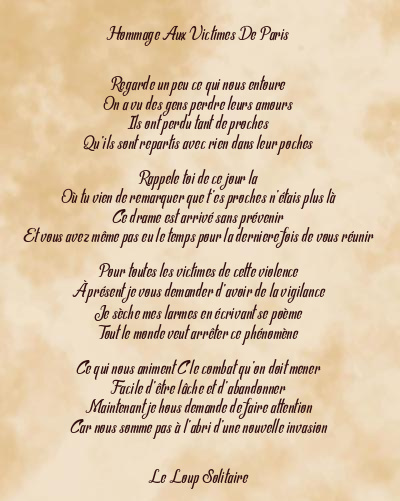 Le poème en image: Hommage Aux Victimes De Paris