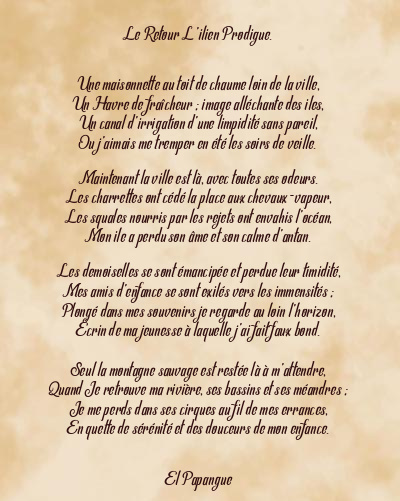 Le poème en image: Le Retour L’ilien Prodigue.