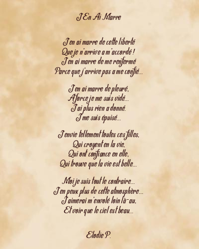 Le poème en image: J’en Ai Marre
