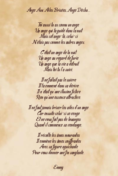 Le poème en image: Ange Aux Ailes Brisées, Ange Déchu…