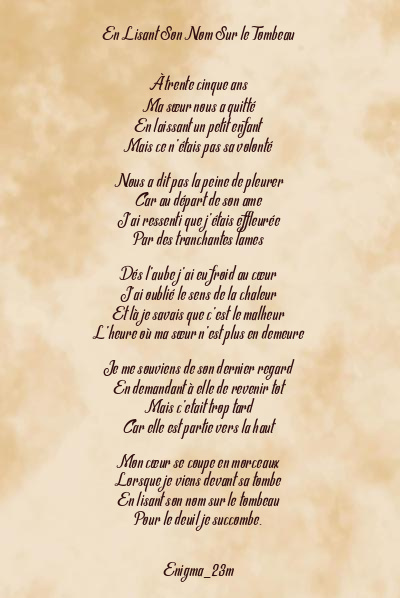 Le poème en image: En Lisant Son Nom Sur Le Tombeau