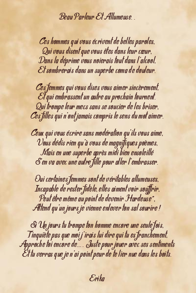 Le poème en image: Beau Parleur Et Allumeuse. .