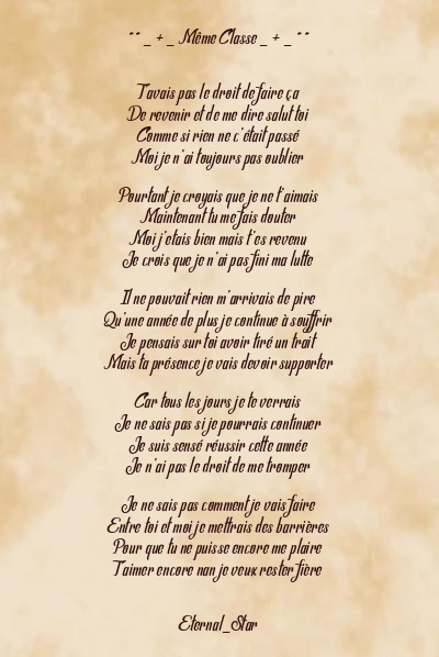 Le poème en image: _ + _ Même Classe _ + _