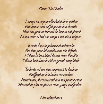 Le poème en image: Coeur De Cendre
