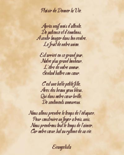 Le poème en image: Plaisir De Donner La Vie.