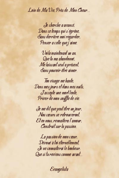 Le poème en image: Loin De Ma Vie, Près De Mon Coeur…