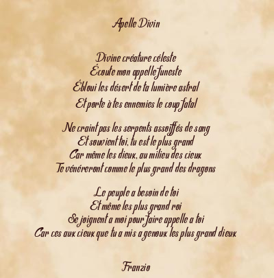 Le poème en image: Apelle Divin