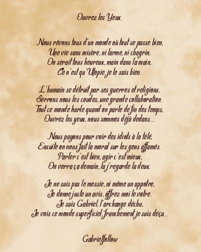 Le poème en image: Ouvrez Les Yeux.