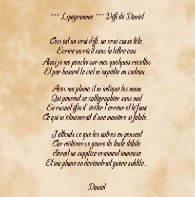 Le poème en image: Lipogramme *** Défi De Daniel