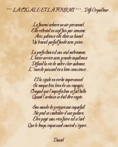 Le poème en image: La Cigale Et La Fourmi ***… Défi Orpailleur…