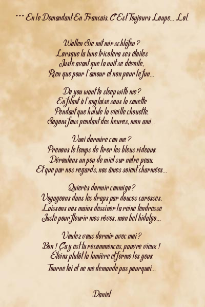 Le poème en image: En Le Demandant En Francais, C’est Toujours Loupe… Lol.