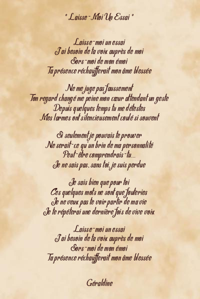 Le poème en image: ° Laisse-Moi Un Essai °