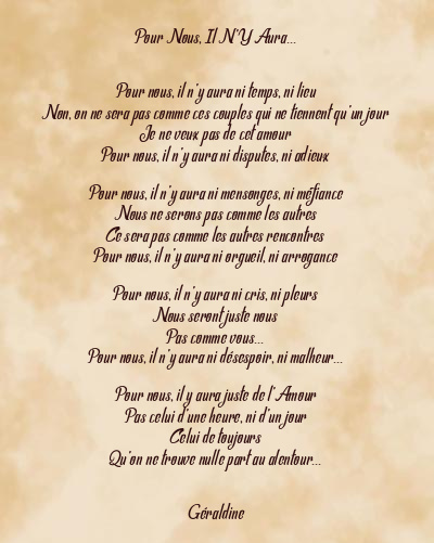 Le poème en image: Pour Nous, Il N’y Aura…