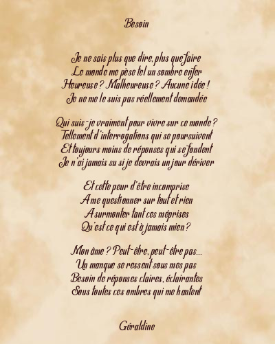 Le poème en image: Besoin