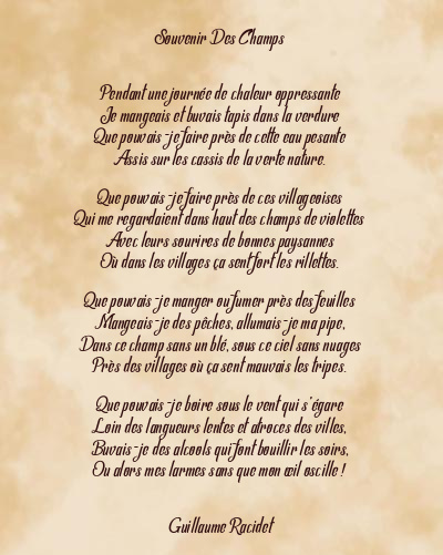 Le poème en image: Souvenir Des Champs
