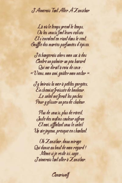Le poème en image: J’aimerais Tant Aller À Zanzibar