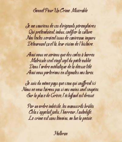 Le poème en image: Sonnet Pour Un Crime Miserable