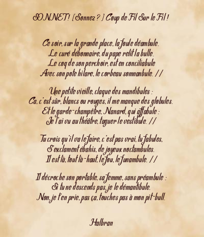 Le poème en image: Sonnet ! (Sonnez ? ) Coup De Fil Sur Le Fil !
