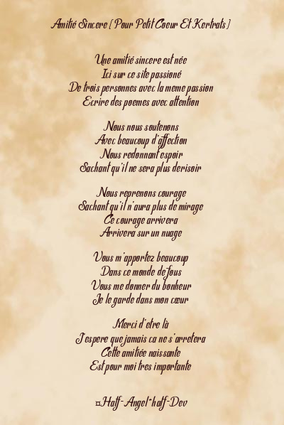 Le poème en image: Amitié Sincere (Pour Petit Coeur Et Kertrats)