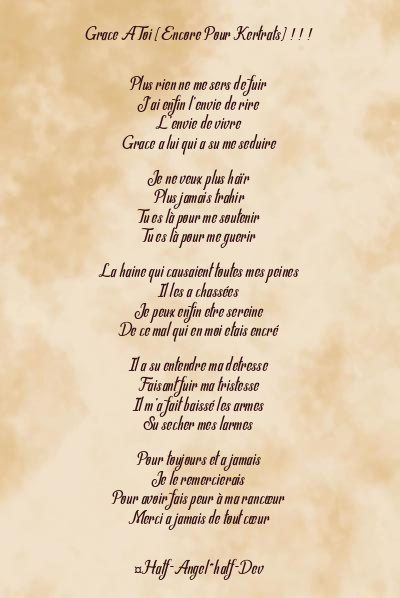 Le poème en image: Grace A Toi (Encore Pour Kertrats) ! ! !