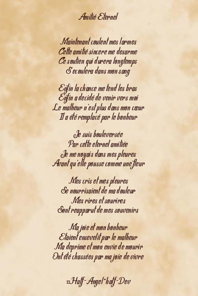 Le poème en image: Amitié Eternel