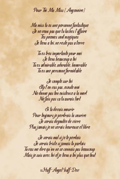 Le poème en image: Pour Toi Ma Miss (Angenoire)