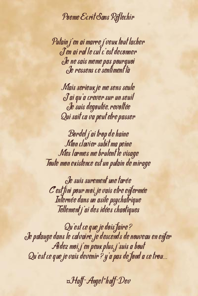 Le poème en image: Poeme Ecrit Sans Reflechir