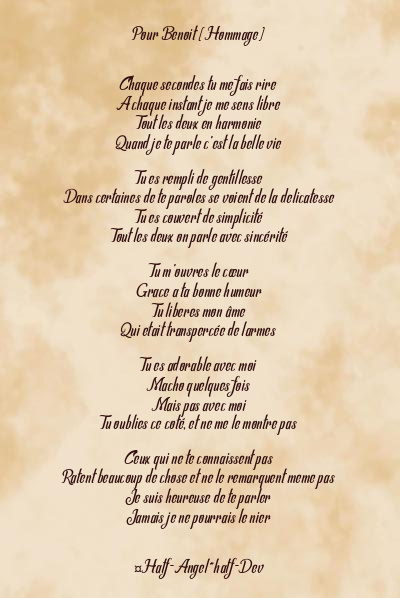 Le poème en image: Pour Benoit (Hommage)