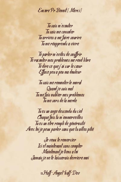 Le poème en image: Encore Pr Benoit (Merci)