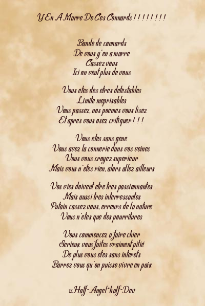 Le poème en image: Y’en A Marre De Ces Connards ! ! ! ! ! ! ! !