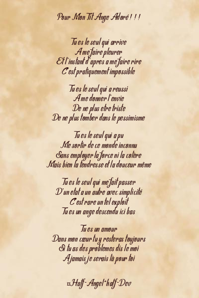 Le poème en image: Pour Mon Tit Ange Adoré ! ! !