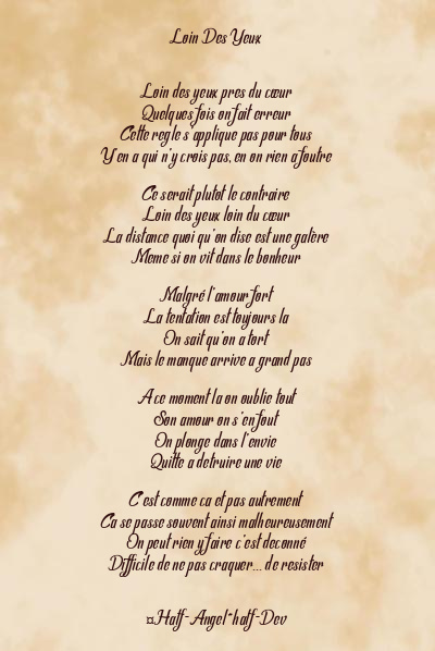 Le poème en image: Loin Des Yeux