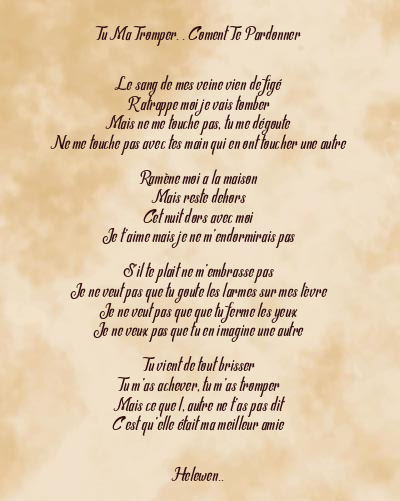 Le poème en image: Tu Ma Tromper. . Coment Te Pardonner