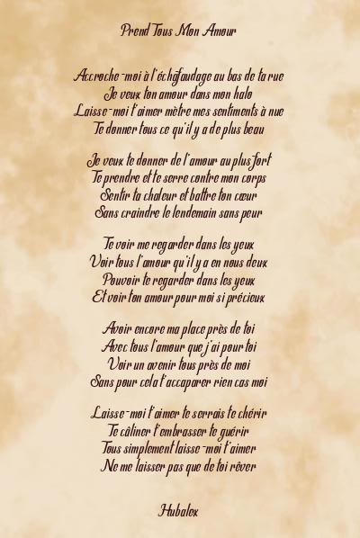 Le poème en image: Prend Tous Mon Amour