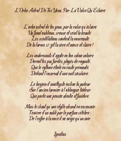Le poème en image: L’orbe Astral De Tes Yeux, Par La Valse Qu’éclaire