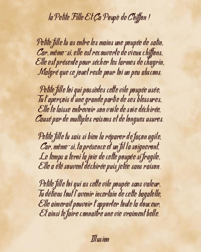 Le poème en image: La Petite Fille Et Ça Poupè De Chiffon !