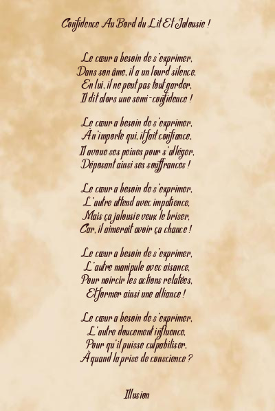 Le poème en image: Confidence Au Bord Du Lit Et Jalousie !