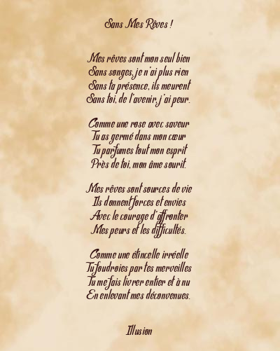 Le poème en image: Sans Mes Rêves !