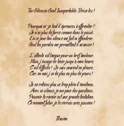 Le poème en image: Tes Silences Sont Insuportable, Brise Les !