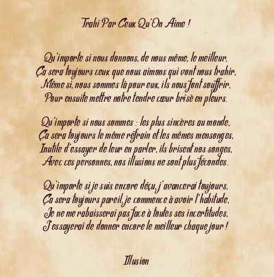 Le poème en image: Trahi Par Ceux Qu’on Aime !