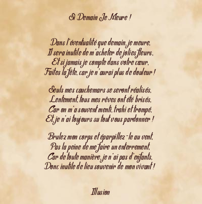 Le poème en image: Si Demain Je Meure !