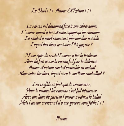 Le poème en image: Le Duel ! ! ! Amour Et Raison ! ! !