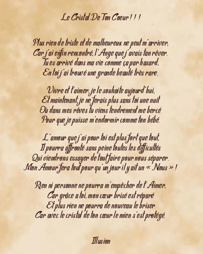 Le poème en image: Le Cristal De Ton Coeur ! ! !