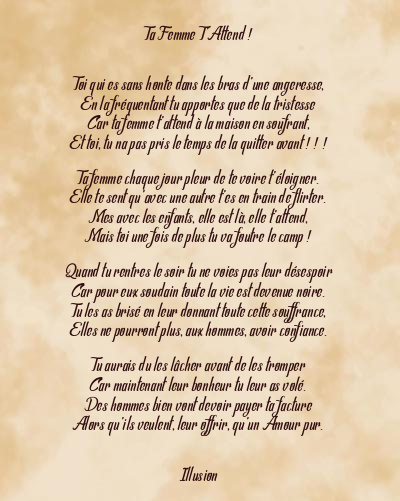 Le poème en image: Ta Femme T’attend !