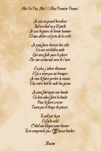 Le poème en image: Moi Ou Pas Moi ? (Mon Premier Poeme)
