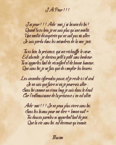 Le poème en image: J’ai Peur ! ! !